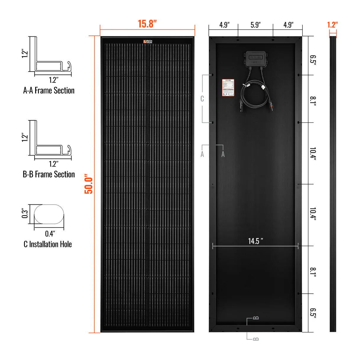 MEGA 100 SLIM | 100 Watt Slim Solar Panel | Compact 12V Off-Grid Narrow Solar Panel for Vans, Overlanders, Boats | 25-Year Output Warranty | UL Certified |