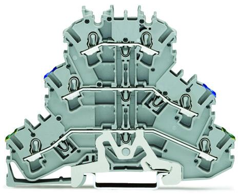 Topjobs triple-deck terminal block; ground/through/through (PE/N/L); rail mount; 2-conductor; 5.2 mm