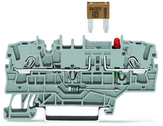 Topjobs Rail Mount 2-Conductor Fuse Terminal Block; Mini-auto Fuse; Additional Jumper Location