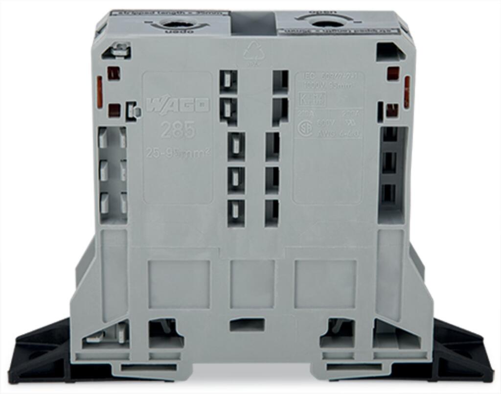 POWER CAGE CLAMP feedthrough terminal block; with fixing flanges; 2-conductor; 4/0 AWG; gray