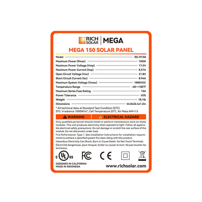 RICH SOLAR MEGA 12V 150 Watt Monocrystalline Solar Panel