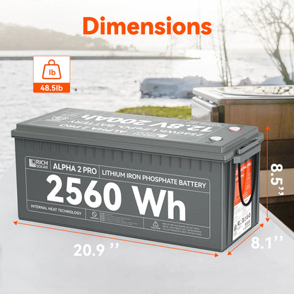 ALPHA 2 PRO | 12V 200Ah LiFePO4 Battery | 7,000 Lifetime Cycles | UL1973 Certified