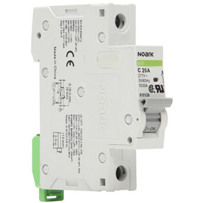 Noark 1-Pole Din Rail Mount Circuit Breaker,  277Vac/125Vdc, UL1077, B-Curve