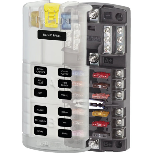 ST Blade Split Bus Fuse Block, 12 Circuits, 30A-100A