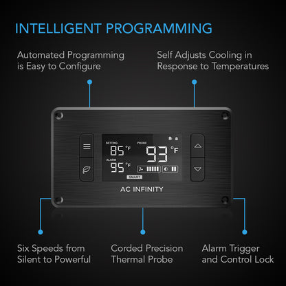 AIRPLATE T8, Quiet Cabinet Cooling Fan Dual 6" with Temperature Controller
