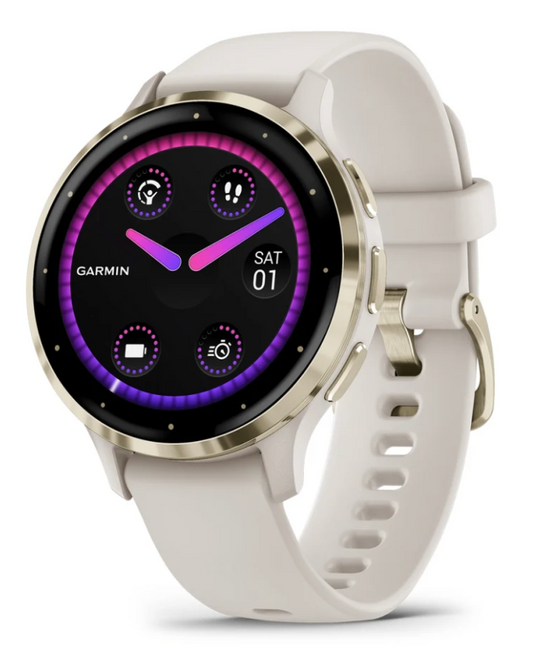 Venu 3S, Soft Gold Stainless Steel Bezel with French Gray Case and Silicone Band