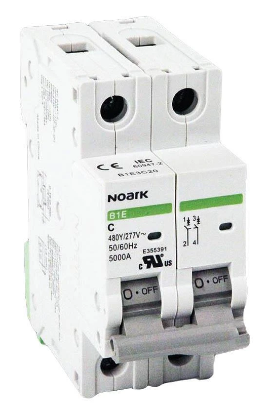 Noark 2-Pole Din Rail Mount Circuit Breaker, 480Y/277VAC, UL1077