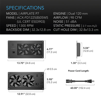 AIRPLATE P7 Cabinet Cooling Fan with Outlets and USB Ports, Thermal Trigger