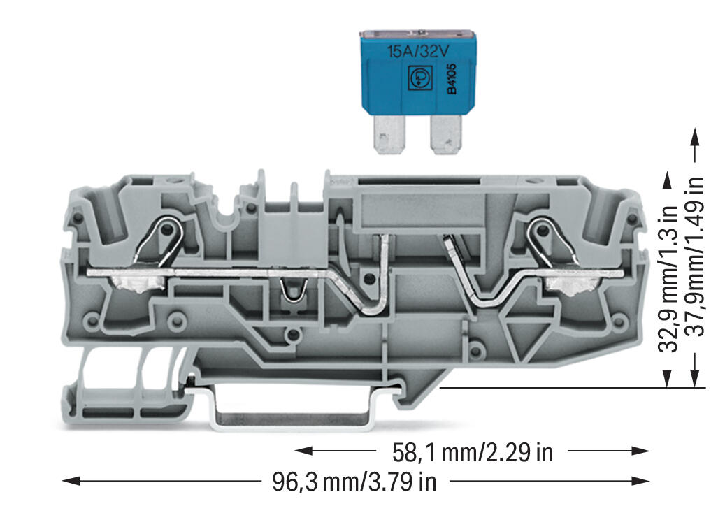 Wago 2-conductor fuse terminal block for automotive blade-style fuses